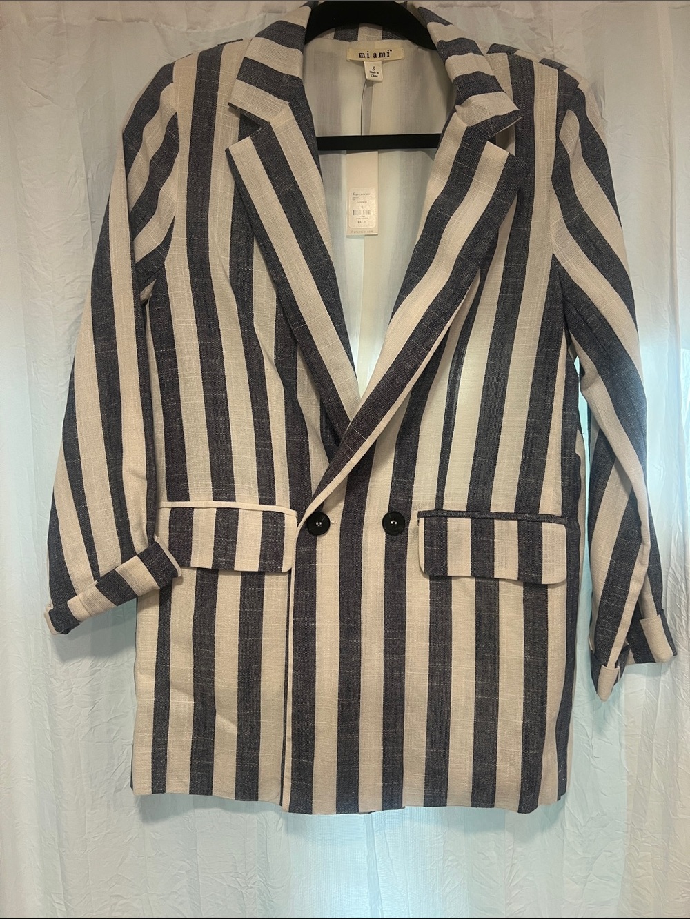 miami Navy and Cream Vertical Stripe Double-Breasted Blazer